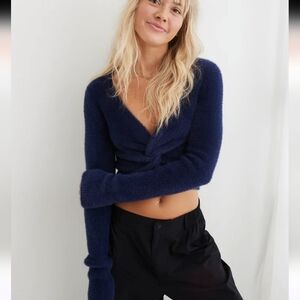 Aerie Fuzzy 4 Ever Reversible Twist Sweater S Cozy Cropped #3